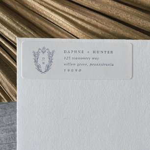 DAPHNE White Blue Botanical Return Address Labels