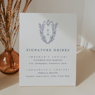 DAPHNE White Blue Modern Wedding Signature Drink Pedestal Sign