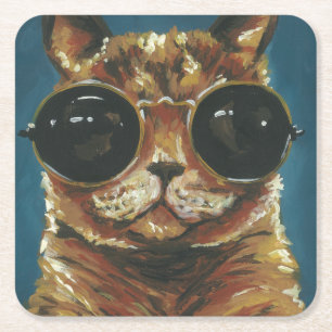 Dapper Animal   Kitty In Sunglasses Square Paper Coaster