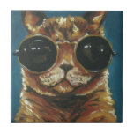 Dapper Animal | Kitty In Sunglasses Tile<br><div class="desc">This print features a brown kitty in round sunglasses | By Jennifer Rutledge</div>