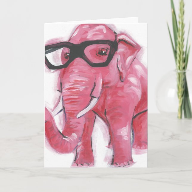 Dapper Animal | Pink Elephant In Eyeglasses Card (Front)