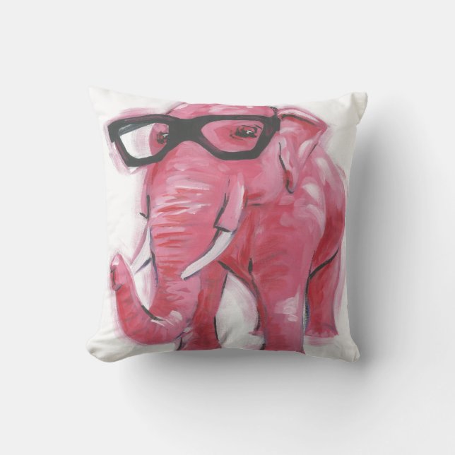 Dapper Animal | Pink Elephant In Eyeglasses Cushion (Front)