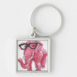 Dapper Animal   Pink Elephant In Eyeglasses Key Ring