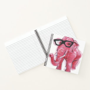 Dapper Animal   Pink Elephant In Eyeglasses Notebook