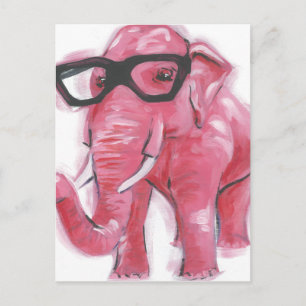 Dapper Animal Pink Elephant In Eyeglasses Postcard