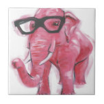 Dapper Animal | Pink Elephant In Eyeglasses Tile<br><div class="desc">This print features a pink elephant in reading glasses | By Jennifer Rutledge</div>