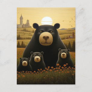Dapper Bear Family in a Floral Kingdom Postcard
