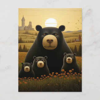 Dapper Bear Family in a Floral Kingdom Postcard