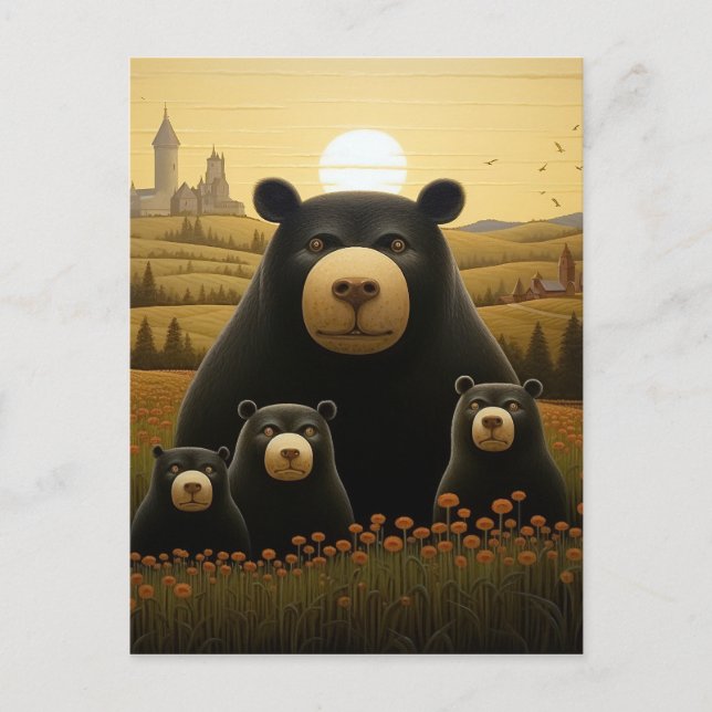 Dapper Bear Family in a Floral Kingdom Postcard (Front)