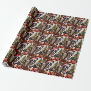Dapper Boston Terrier Dog Christmas Gift Wrapping Paper