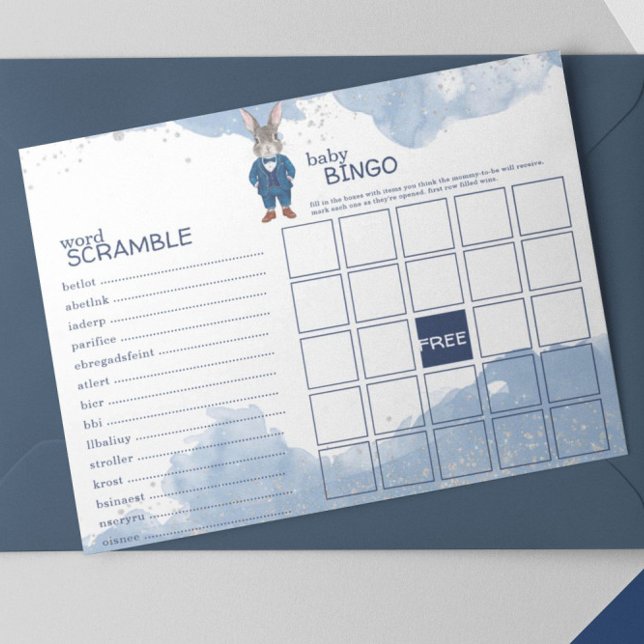 Dapper Boy Bunny in a Blue Suit Baby Shower Games Notepad (Creator Uploaded)