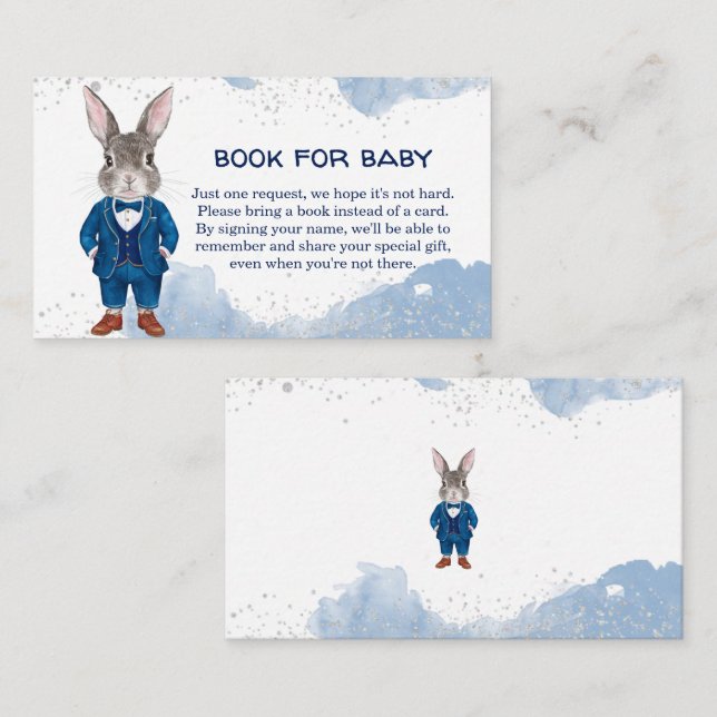 Dapper Boy Bunny in a Blue Suit Book for Baby Enclosure Card (Front/Back)