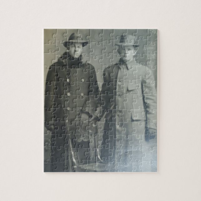 Dapper Brothers in Overcoats RPPC B&W Photo Image Jigsaw Puzzle (Vertical)