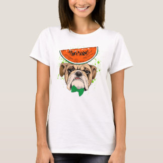 Dapper Bulldog with Watermelon Hat & Green Bow Tie T-Shirt