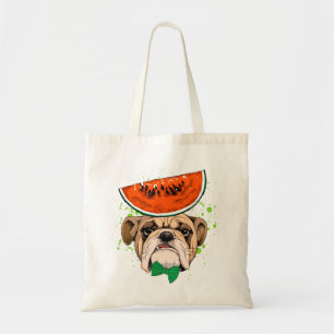 Dapper Bulldog with Watermelon Hat & Green Bow Tie Tote Bag