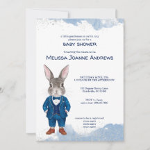 Dapper Bunny in a Blue Suit Boy Baby Shower