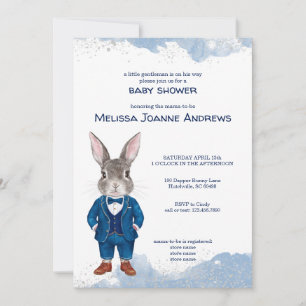 Dapper Bunny in a Blue Suit Boy Baby Shower Invitation