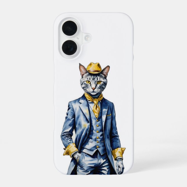 Dapper Cat iPhone 16 Case - Stylish Protection (Back)
