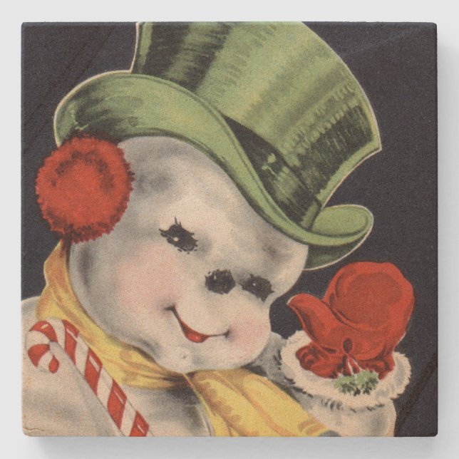Dapper Christmas Snowman Stone Coaster (Front)