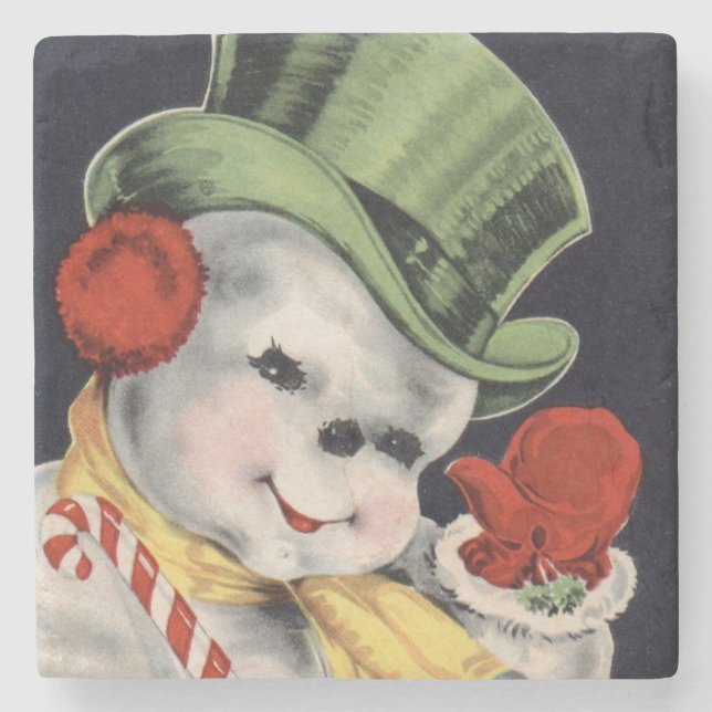Dapper Christmas Snowman Stone Coaster (Front)