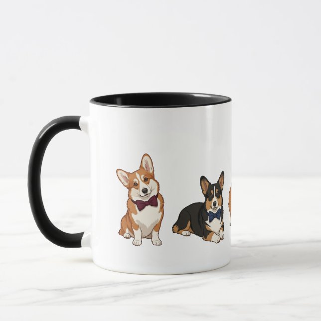 Dapper Corgi Bow Tie Pembroke Welsh Dog Poses Mug (Left)