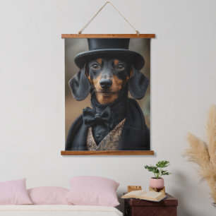 Dapper Dachshund in Elegant Victorian Attire Hanging Tapestry
