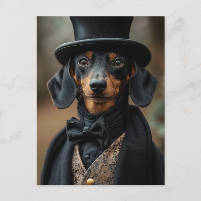 Dapper Dachshund in Elegant Victorian Attire Postcard (Front)