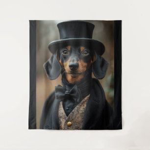 Dapper Dachshund in Elegant Victorian Attire Tapestry