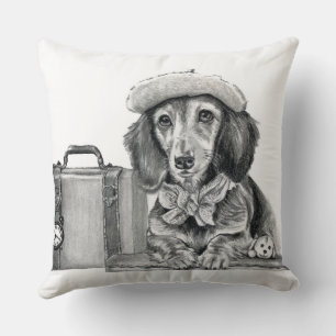 Dapper dachshund ready for adventure cushion