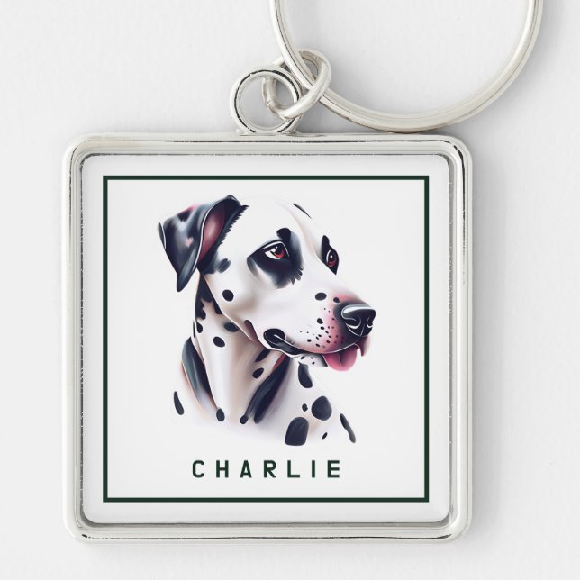 Dapper Dalmation Pup Personalised Key Ring (Front)