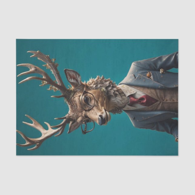 Dapper Deer Decoupage | Vintage Woodland Gentleman Tissue Paper (Front)