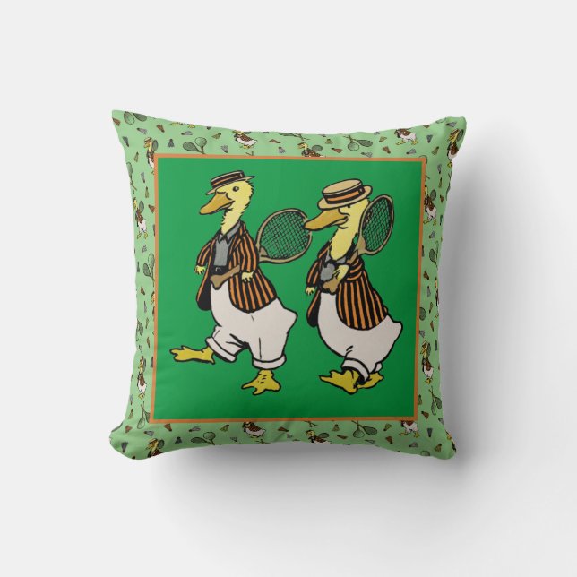 DAPPER DUCKS on green Cushion (Front)