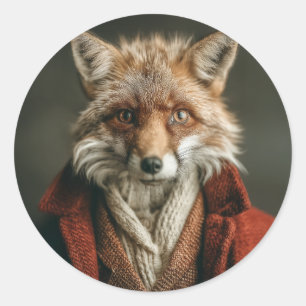 Dapper Fox in Cosy Style Classic Round Sticker