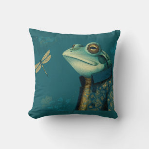 Dapper Frog & Dragonfly - Surreal Vintage Animal Cushion