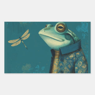 Dapper Frog & Dragonfly - Surreal Vintage Animal Rectangular Sticker