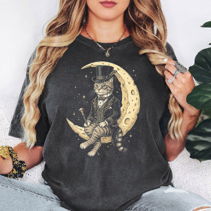 Dapper Gentleman Cat On Moon Vintage T-Shirt