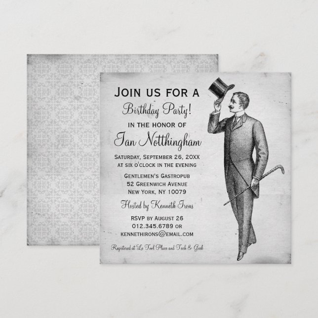 Dapper Gentleman's Birthday Party Invitations (Front/Back)