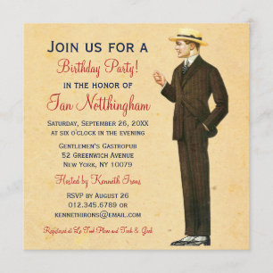 Dapper Gentleman's Birthday Party Invitations