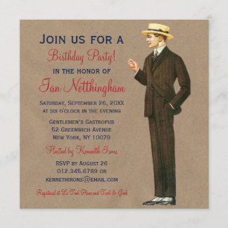 Dapper Gentleman's Birthday Party Invitations