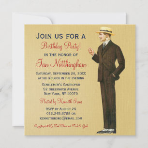 Dapper Gentleman's Birthday Party Invitations