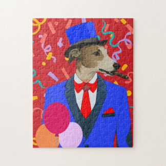 Dapper Greyhound Dog In Blue Suit Birthday Jigsaw Puzzle