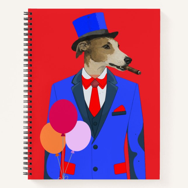 Dapper Greyhound Dog in Blue Suit Notebook (Front)