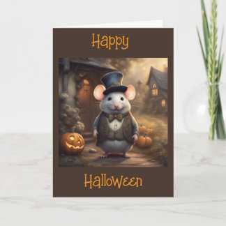 Dapper little mouse and Jac-o-lanterns Halloween Card