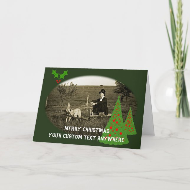 DAPPER MAN W/ DOG PIPE TOP HAT 1890 PHOTO XMAS HOLIDAY CARD (Front)