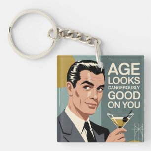 Dapper Man with a Martini and Birthday Message Key Ring