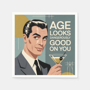 Dapper Man with a Martini and Birthday Message Napkin