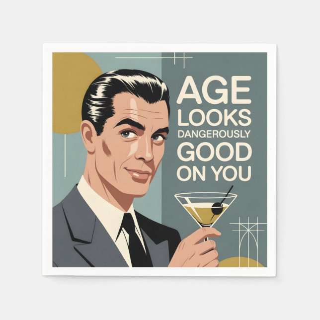 Dapper Man with a Martini and Birthday Message Napkin (Front)