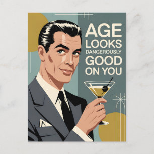 Dapper Man with a Martini and Birthday Message Postcard
