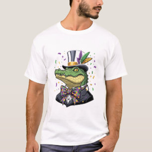Dapper Mardi Gras Alligator in Tuxedo and Top Hat
