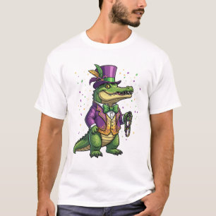 Dapper Mardi Gras Alligator Masquerade Suit & Tie T-Shirt